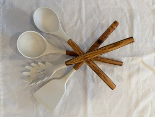 Olive Wood Utensils with Silicone Heads