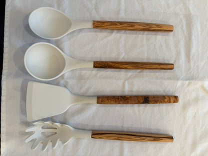 Olive Wood Utensils with Silicone Heads